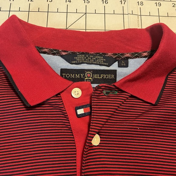 Tommy Hilfiger Golf Men's L Polo Long Sleeve Red Blue Pinstripe - Picture 1 of 10
